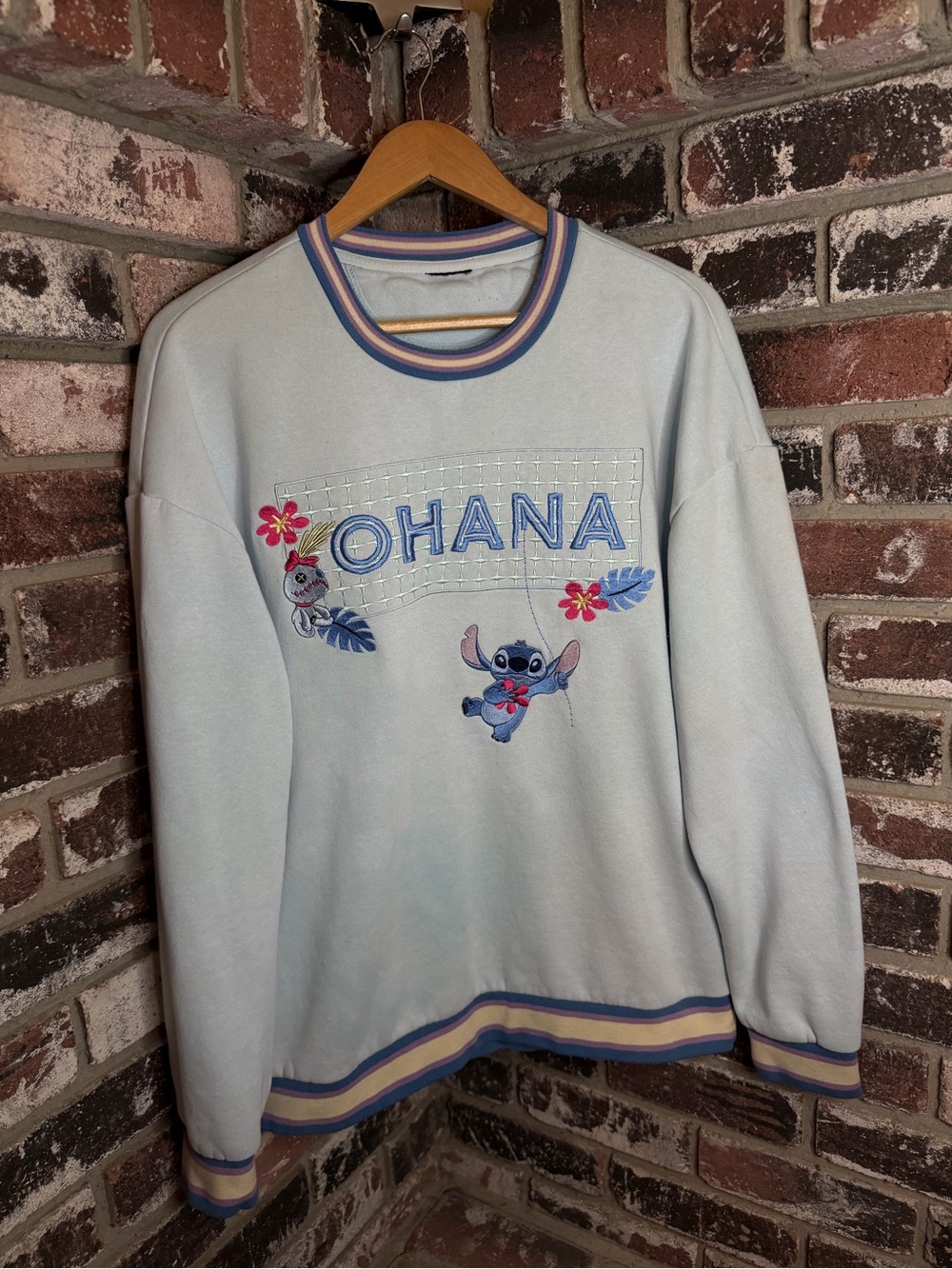 Ohana Lilo & Stitch Embroidered Graphic Slouchy Crewneck Sweatshirt